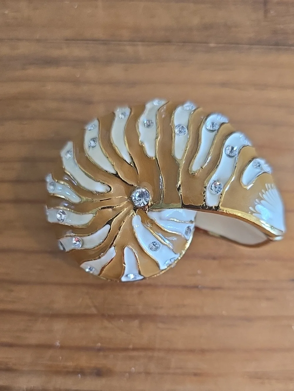Nautilus Shell Enameled Box with Rhinestones